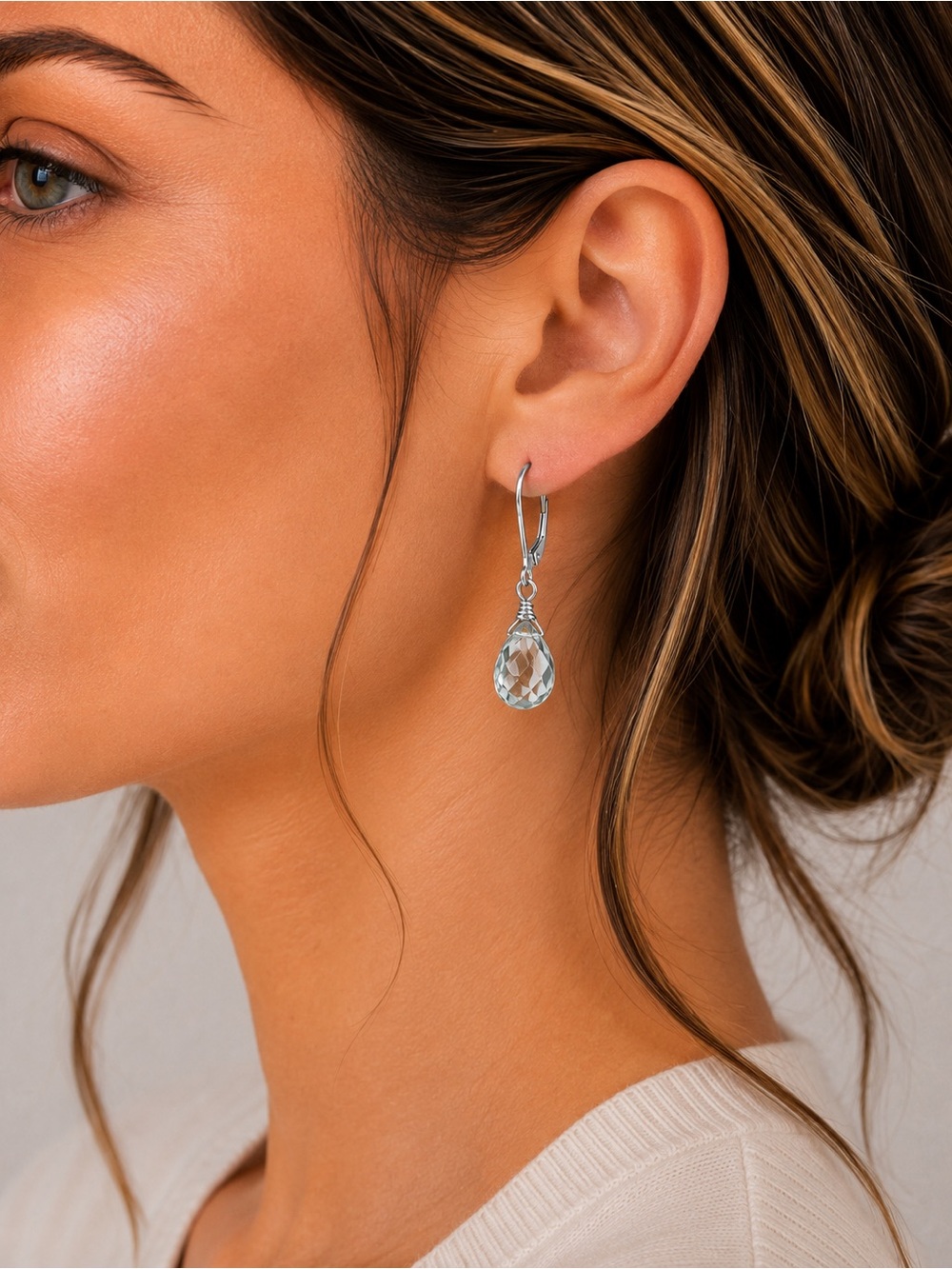 Light Blue Quartz Faceted Briolette Earrings